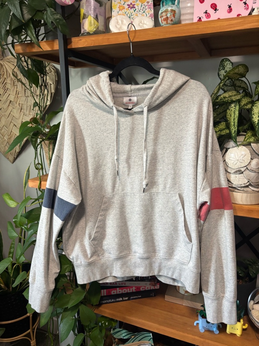 Sundry Heather Light Gray Hooded Pullover | Large